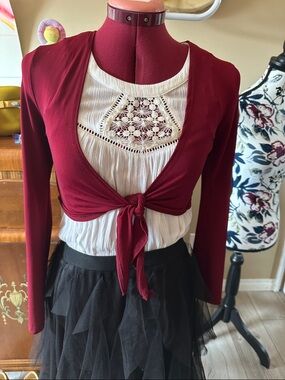 Mariposa Burgundy Tie-Front Crop Cardigan
